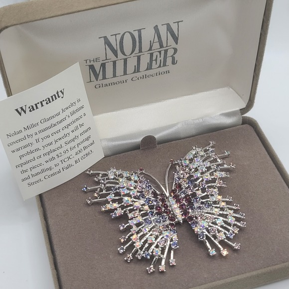 Nolan‎Miller Butterfly Brooch In Box Purple Rhinestones